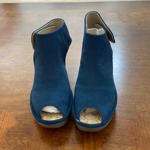 Fly London Blue Suede Wedge Heels Velcro